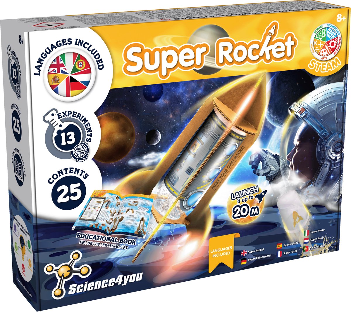 Science 4 you science4you super rocket launch - expermineteerset - 13 expermineten - vliegt tot wel 20m hoog - stem speelgoed