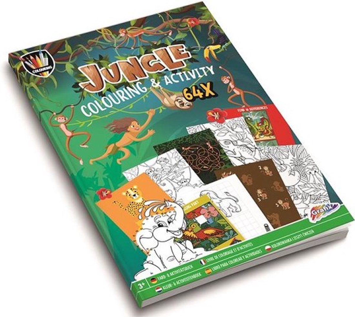 Grafix kleur- en activiteitenboek - jungle - a4 - 64 pagina's - kleurboek - kinderen - cadeau - activiteiten - boek - meisjes - jongens - geschenk - tekeningen - doeboek - inkleuren - kleurplaat - colouring book - kleurplezier - opdrachten boekje