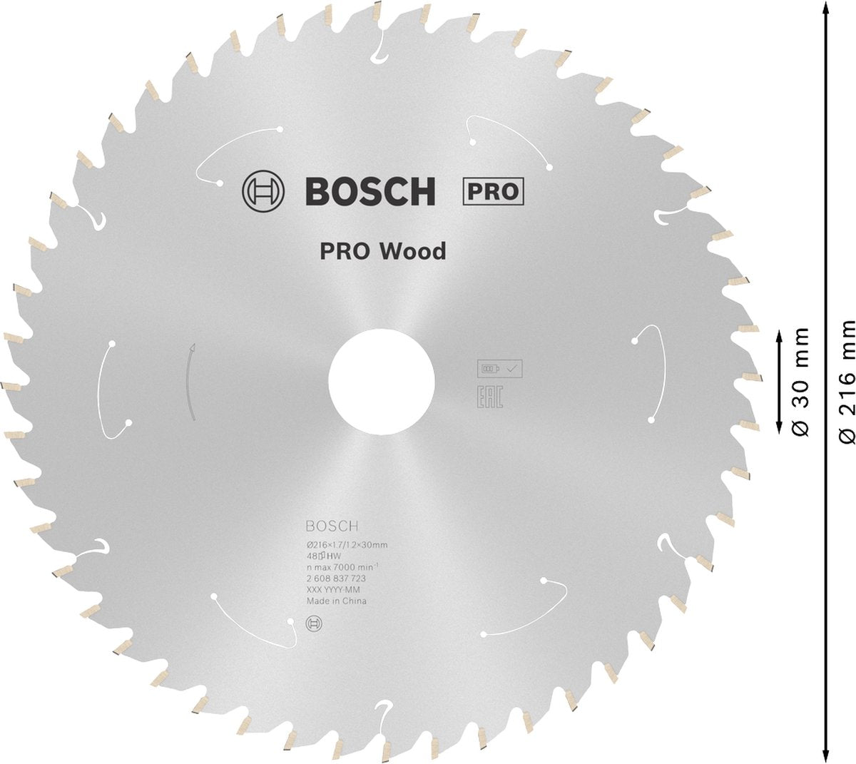 Bosch professional pro wood - cirkelzaagblad - cordless cirkelzaagblad, 216 x 1,7 x 30 mm, t48
