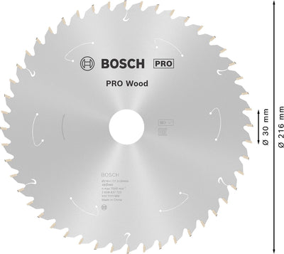 Bosch professional pro wood - hoja de sierra circular - hoja de sierra circular inalámbrica, 216 x 1,7 x 30 mm, t48