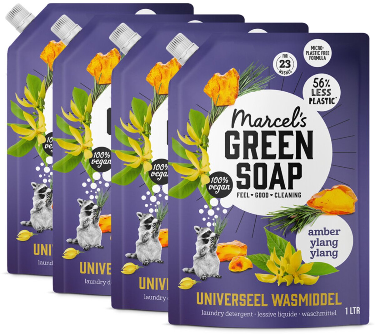 Ricarica detersivo universale sapone verde Marcel's - ambra ylang ylang - 4 x 1l - 92 lavaggi