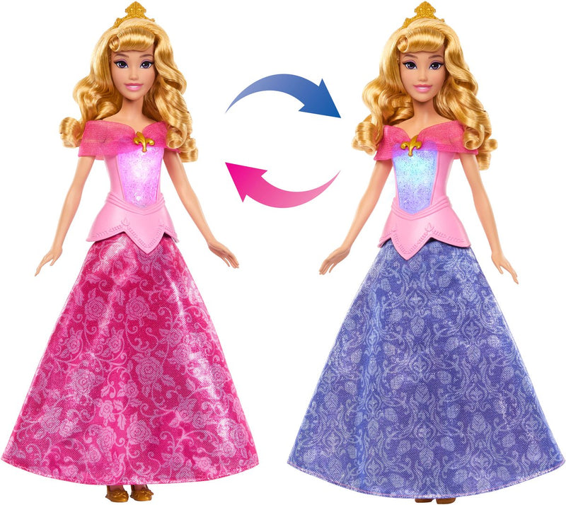Mattel disney prinses aurora's roze jurk wordt blauw modepop