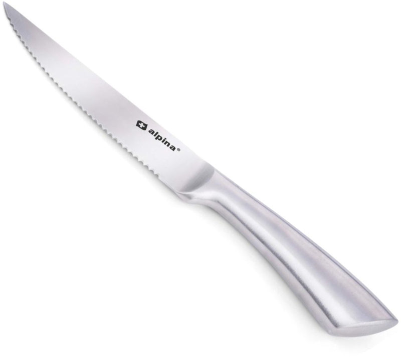 Cuchillos para carne Alpina en caja de madera - acero inoxidable - en caja de almacenamiento - cuchillo para carne 22,5 cm - acero inoxidable