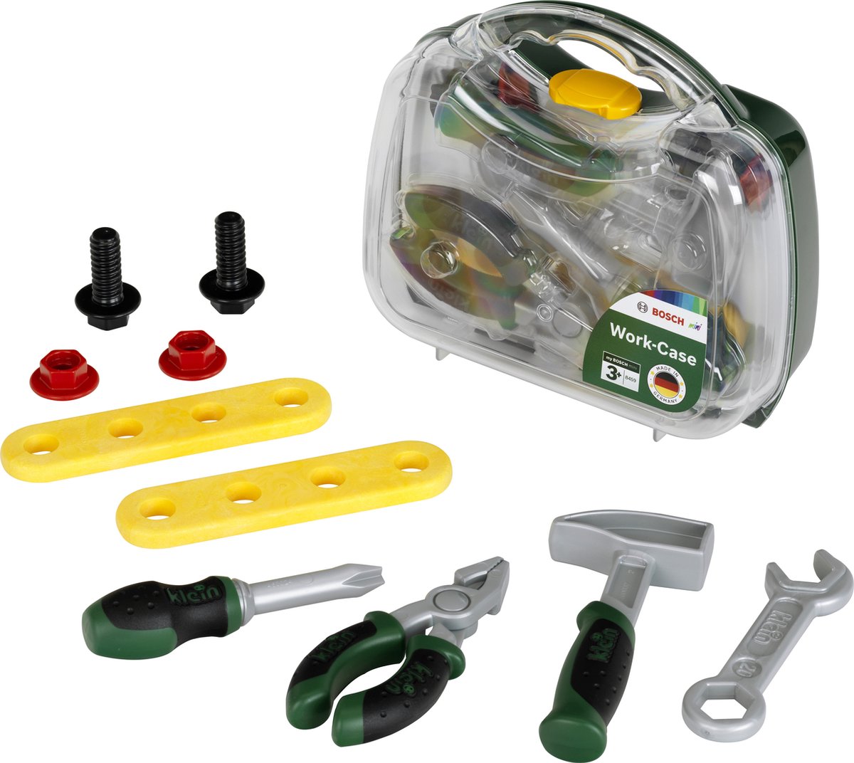 Klein Toys - valigetta portautensili mini giocattolo Bosch i custodia robusta con parte anteriore trasparente i incl. utensili, viti e lamelle