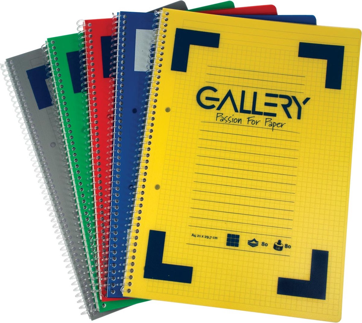 Cuaderno de espiral tradicional Gallery ft A4, rayado, colores surtidos, 160 páginas, 6 piezas