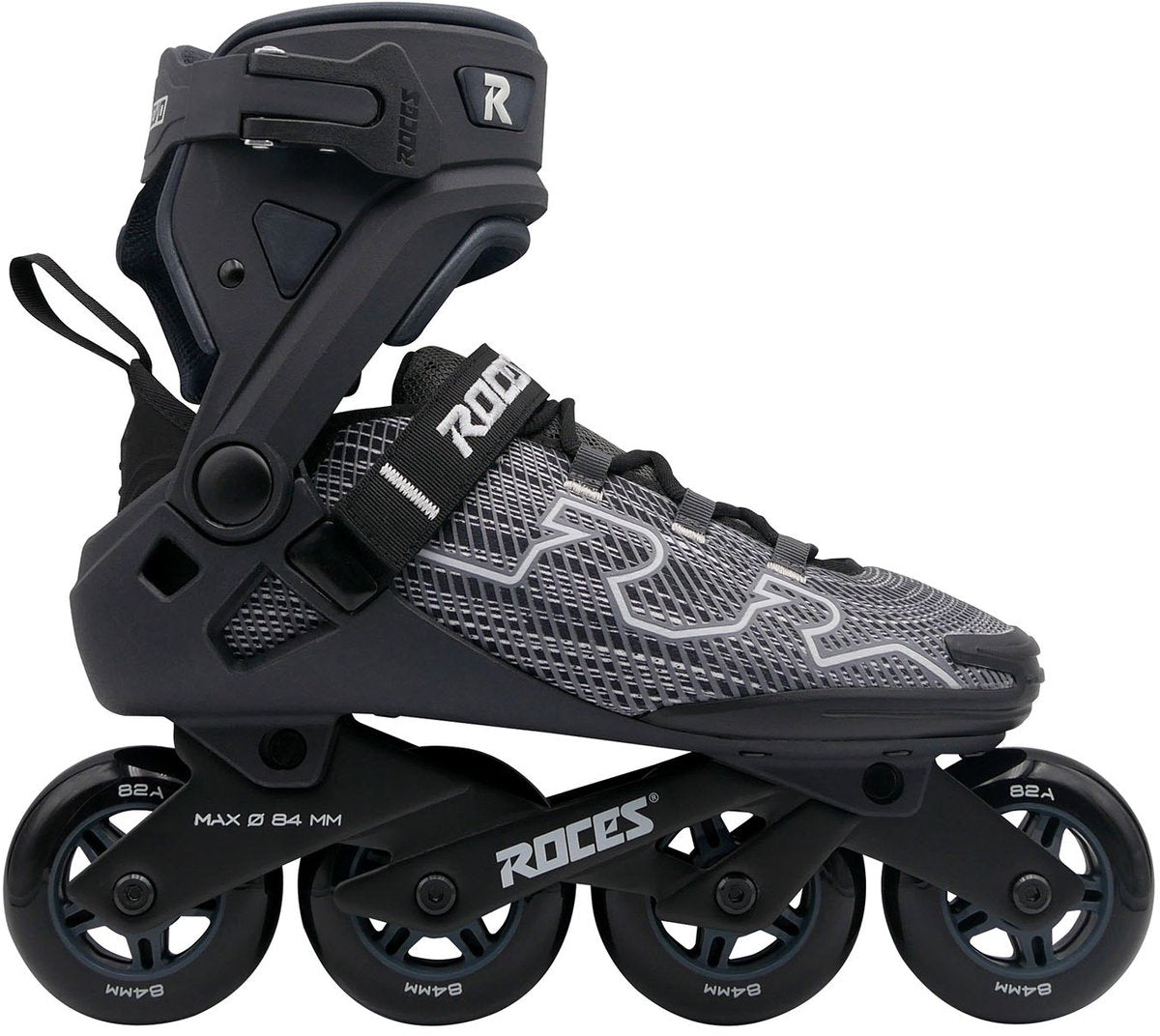 Roces r-evo 84 skeelers – 84mm – softboot – extra comfort stabiliteit – heel lock easy entry – abec-7 – fitness inline skates – heren dames – zwart antraciet – maat 45
