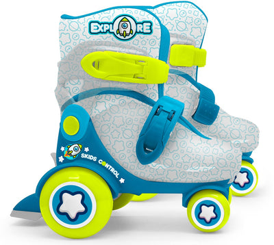 Patines Stamp "explore" azul verde con carcasa transparente, tallas 23-26