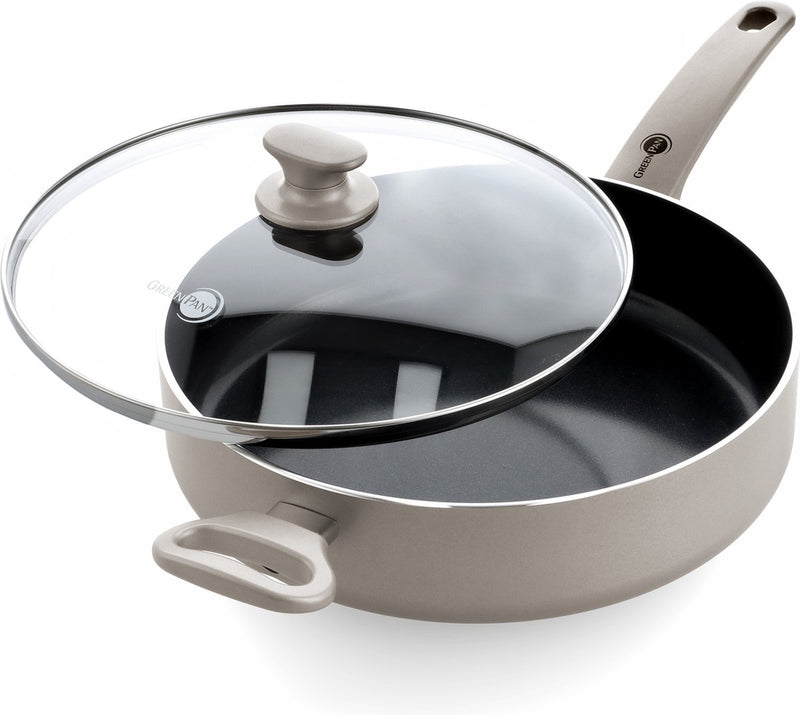 Greenpan cambridge padella 28 cm con coperchio - 4,2 l - rivestimento antiaderente senza pfas - padella a induzione - padella in ceramica - resistente al forno fino a 160°c - maniglie fredde - coperchio in vetro - bronzo