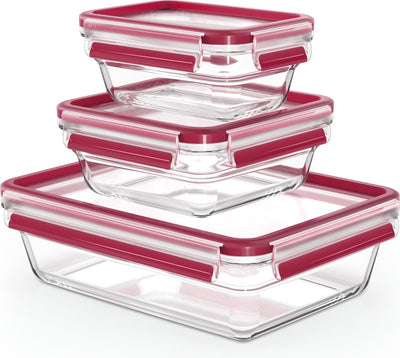 Tefal masterseal glass - juego de cajas de almacenamiento de alimentos - 3 piezas - vidrio - apto para horno