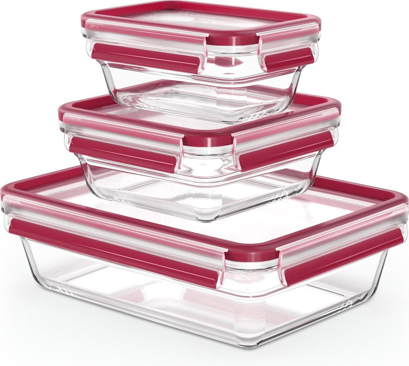 Bicchiere Tefal masterseal - set di contenitori per alimenti - 3 pezzi - vetro - adatto per il forno