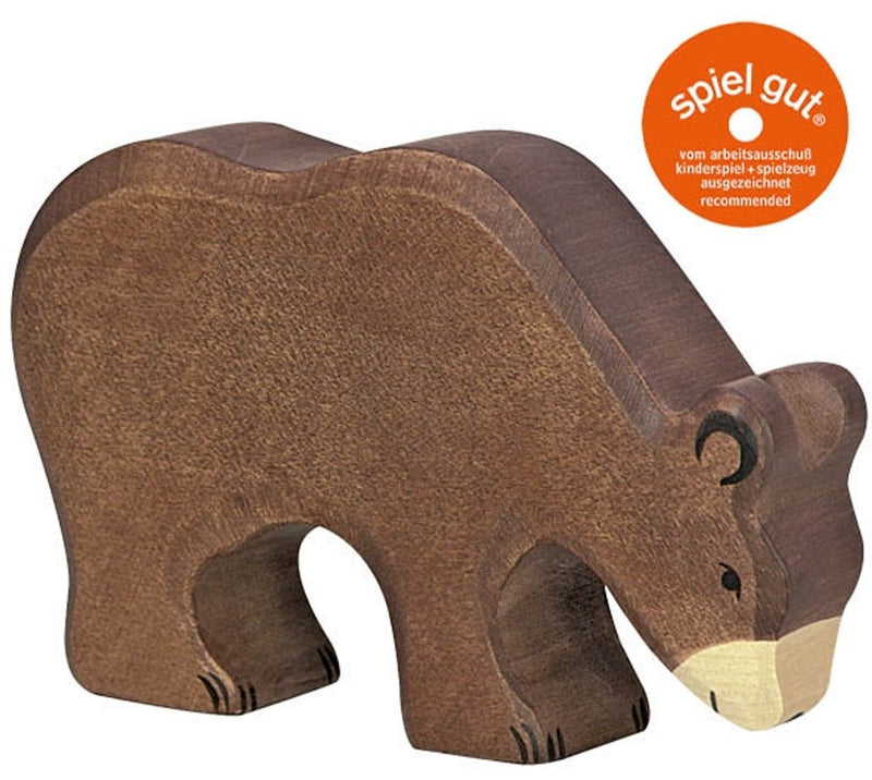 Holztiger wild - oso pardo comiendo - 15x3x11cm - figura de madera - hecho a mano