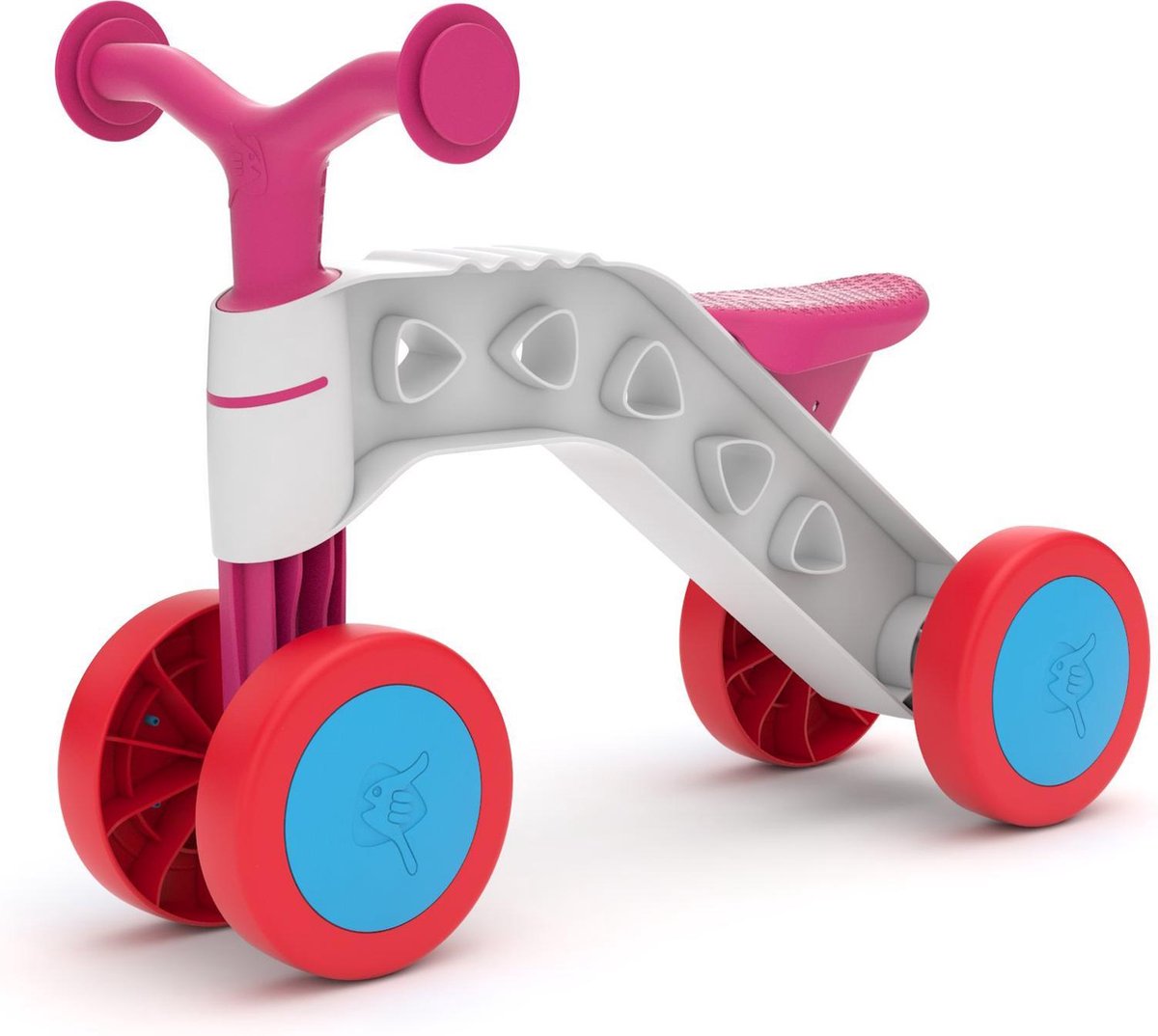 Chillafish loopfiets 1 jaar voor meisjes met speelblokken - loopwagen voor peuters tot 3 jaar met mandje - roze - lichtgewicht - stille anti slip banden voor binnen en buiten - stabiele vierwieler - model itsibitsi