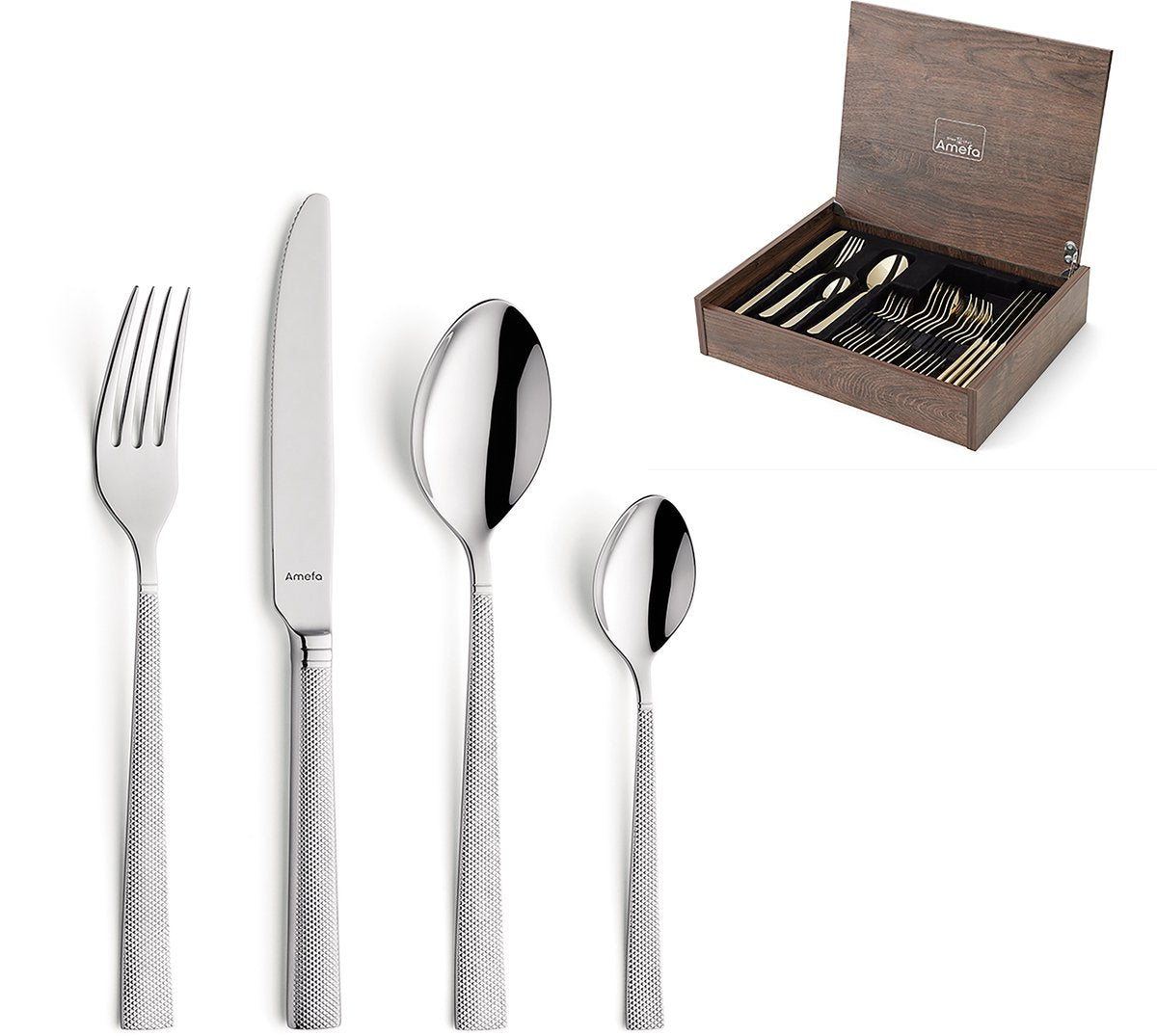 Gioiello Amefa - Set posate 24 pezzi - per 6 persone - color argento - in lussuosa scatola di legno