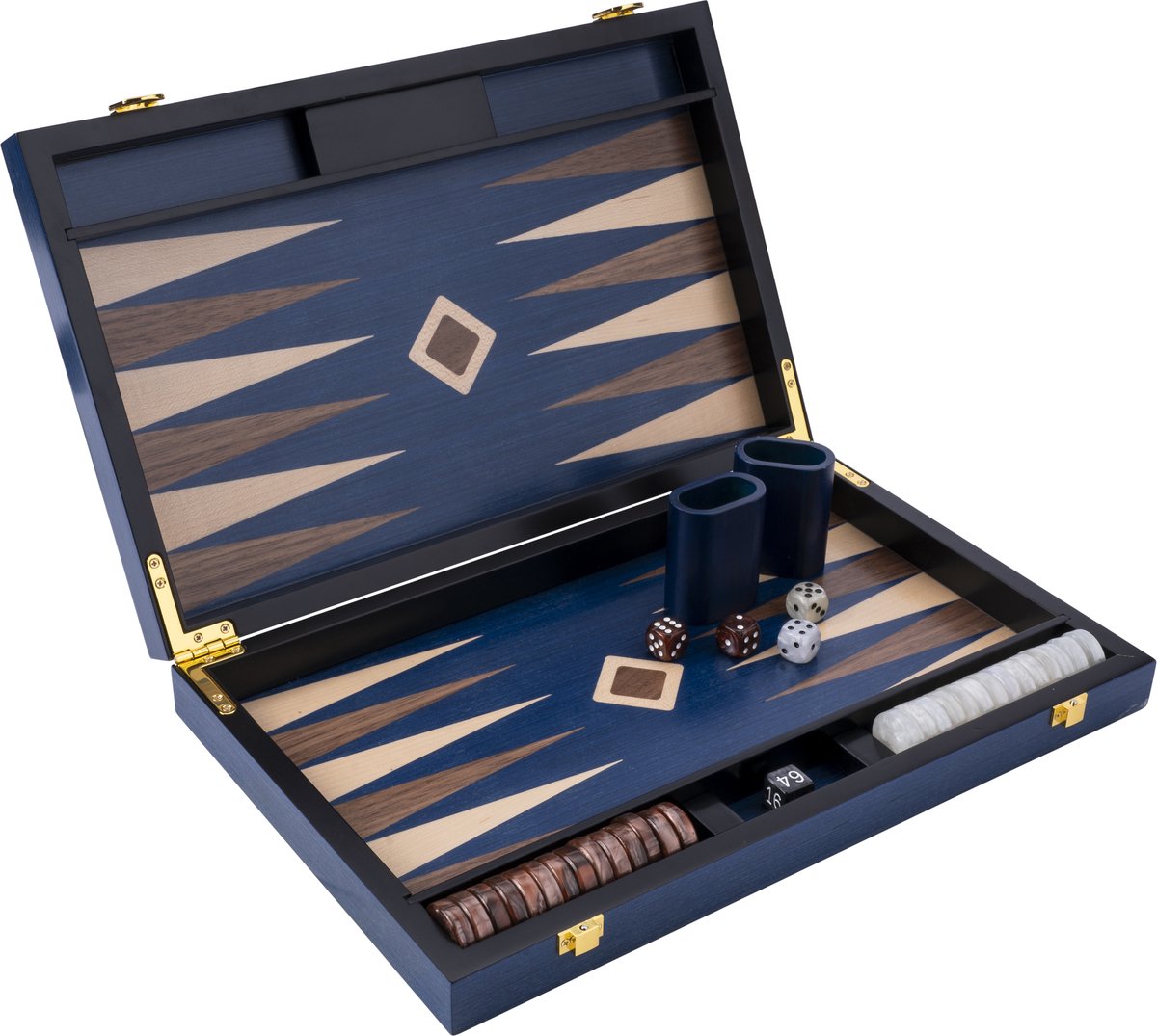 Longfield backgammon 15 blauw, walnut maple trangle -