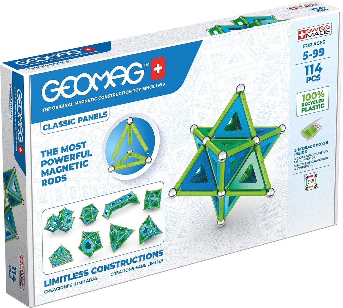 Geomag classic panels green line recycled - magnetisch constructiespeelgoed - 114-delig - vanaf 5 jaar