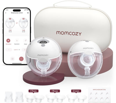 Momcozy m5 smart – hands-free breast pump – 2 pieces – electric – silent compact – with breast shield inserts – white gray