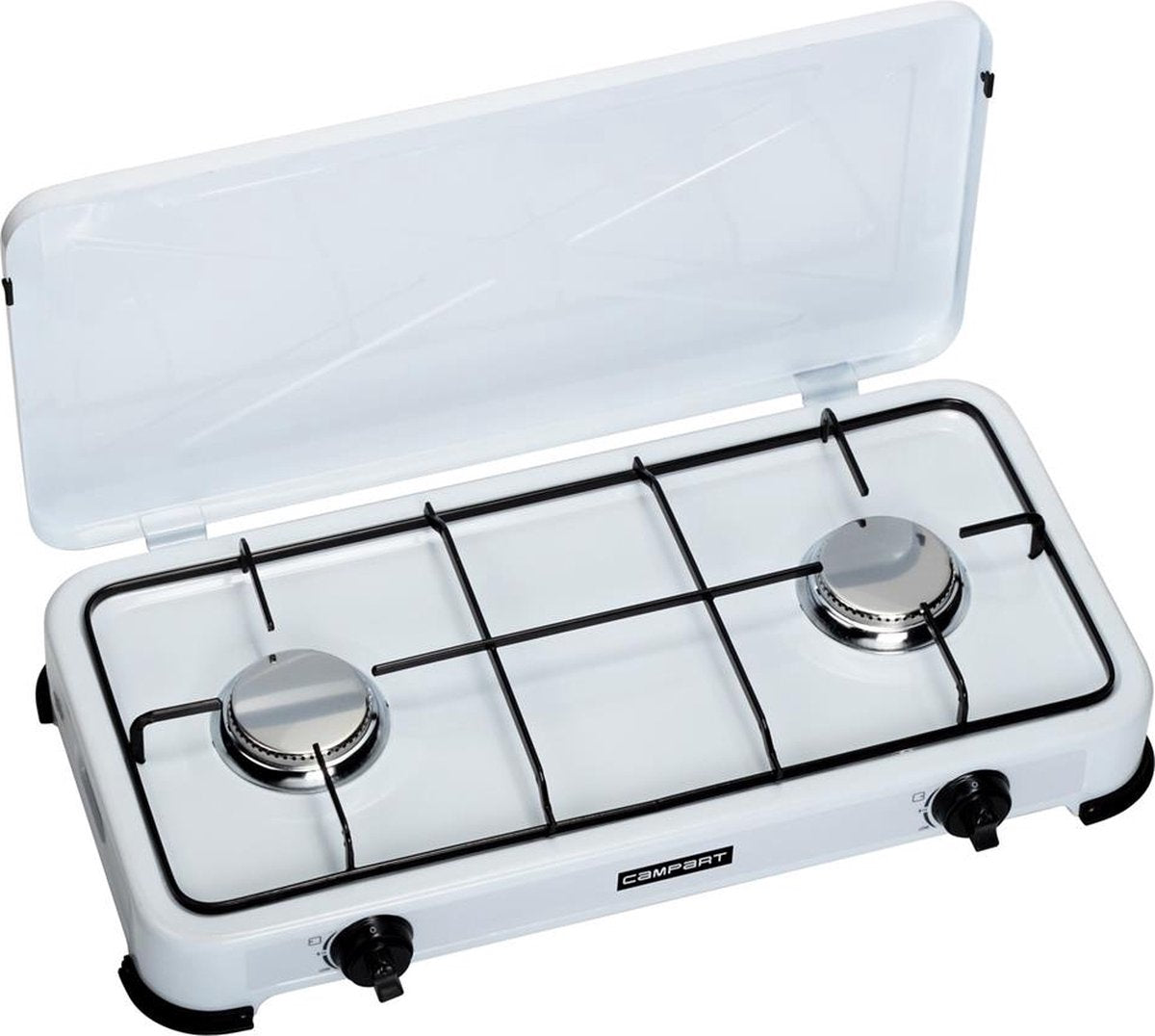 Campart camping kookstel ko-6382 - campingkooktoestellen 2 pitten – gas kooktoestel met rvs brander - wit