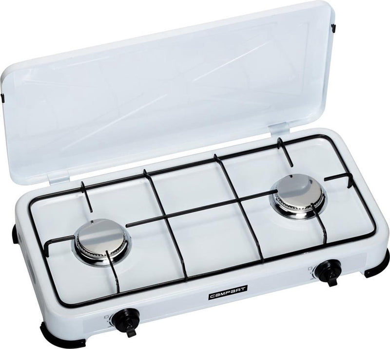 Estufa de camping Campart ko-6382 - estufas de camping 2 fuegos - estufa de gas con quemador de acero inoxidable - blanco