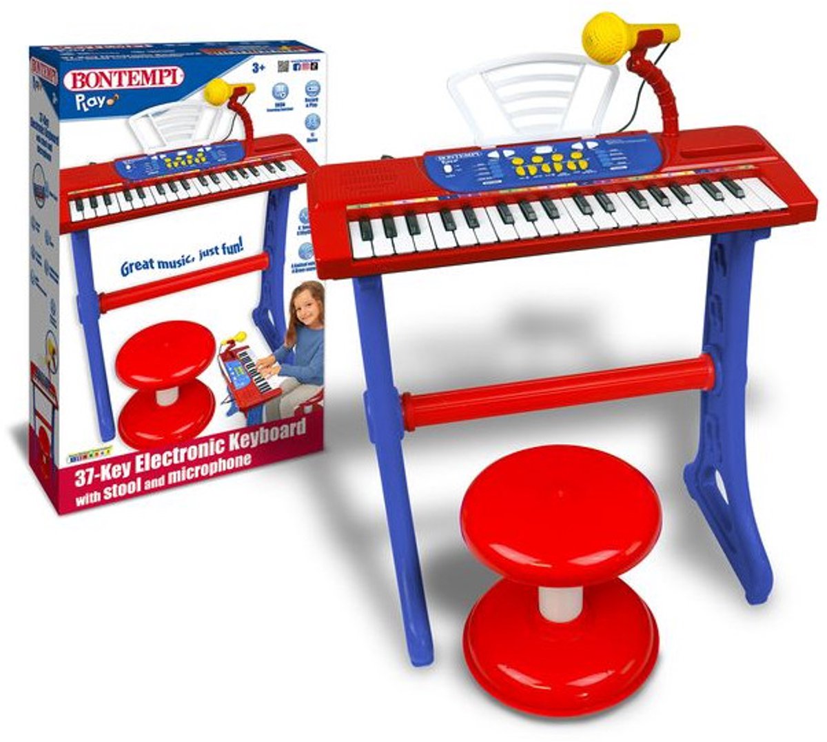 Bontempi spa bontempi tastiera giocattolo elettronica con microfono, gambe e sgabello.