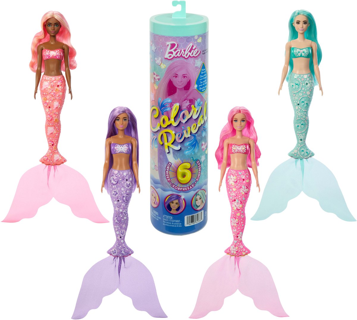 Barbie color revela la serie sirena: muñeca y accesorios con 6 sorpresas