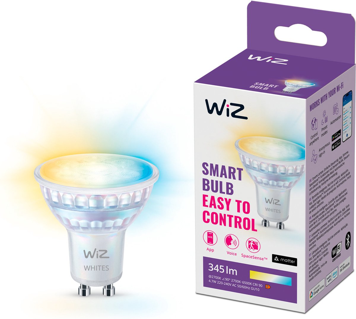 Wiz spot - smart LED lighting - warm to cool white light - gu10 - 50w - wi-fi