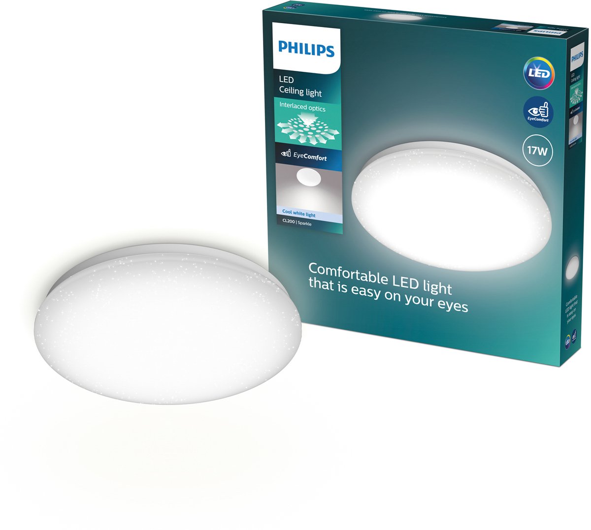 Philips led philips moire plafondlamp - glittereffect - koelwit licht: 4000k - diameter: 32 cm - 17w - rond - wit