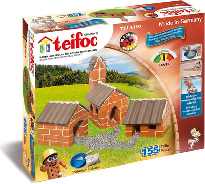 Teifoc ® construction kit – village – 155 parts – real mini bricks with cement, bowl and trowel – building kit for children from 6 years
