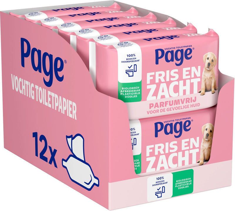 Carta igienica umida Page ® - fresca e morbida (sensibile) - senza profumo - 456 fogli - 12 x 38 pezzi - confezione risparmio