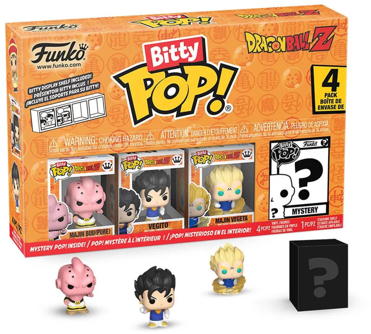 Funko bitty pop! pop! dragon ball z - majin buu(pure), vegito, majin vegeta