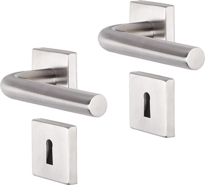 Maniglia per porta Impresso - dursley - per interni - quadrata con rosetta a chiave quadrata - acciaio inox - 2 pezzi