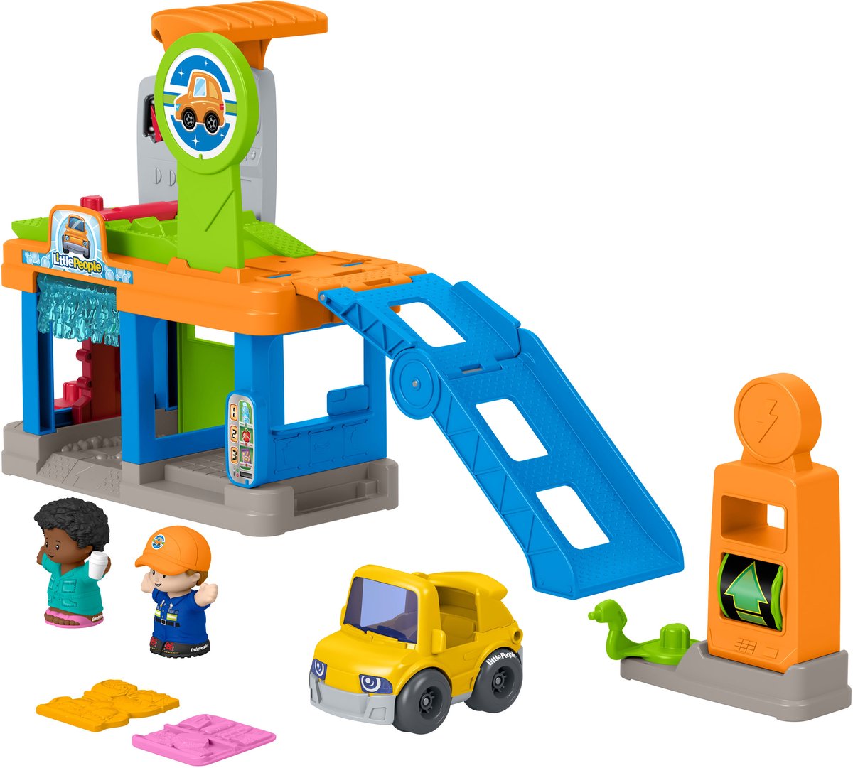 Las personitas de Fisher-price abastecen una divertida gasolinera