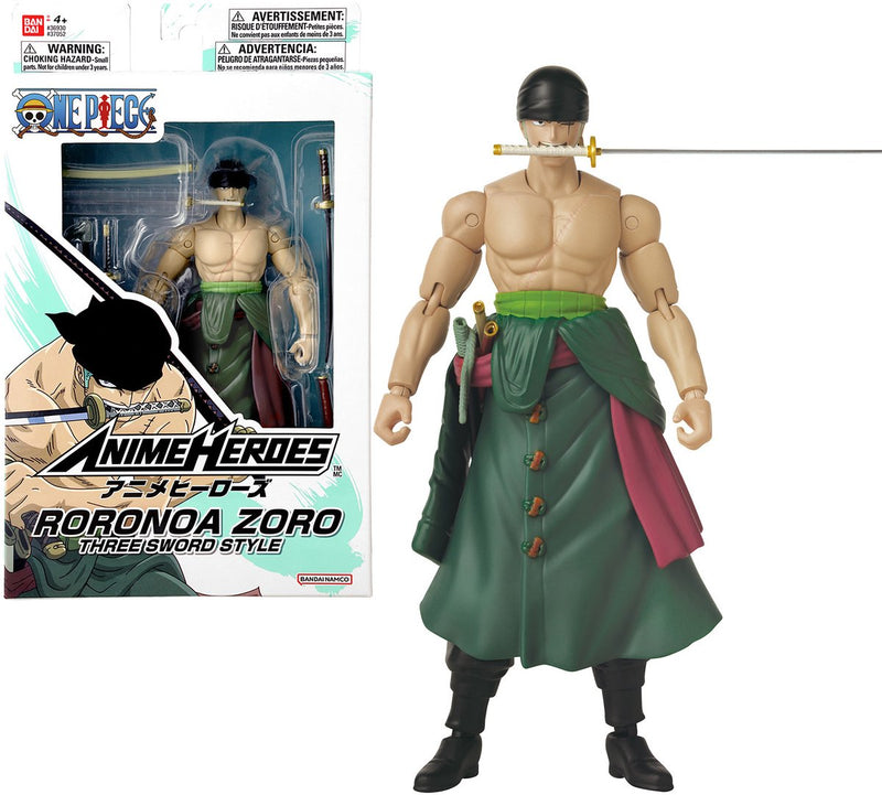 Bandai - anime heroes - figura one piece - figura roronoa zoro 17 cm estilo tres espadas - licencia oficial one piece - figura de acción manga zoro 3 espada - juguetes para niños de 4 años en adelante - 37052