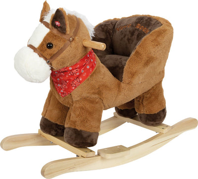 Small foot wooden rocking horse brown with seat and sound