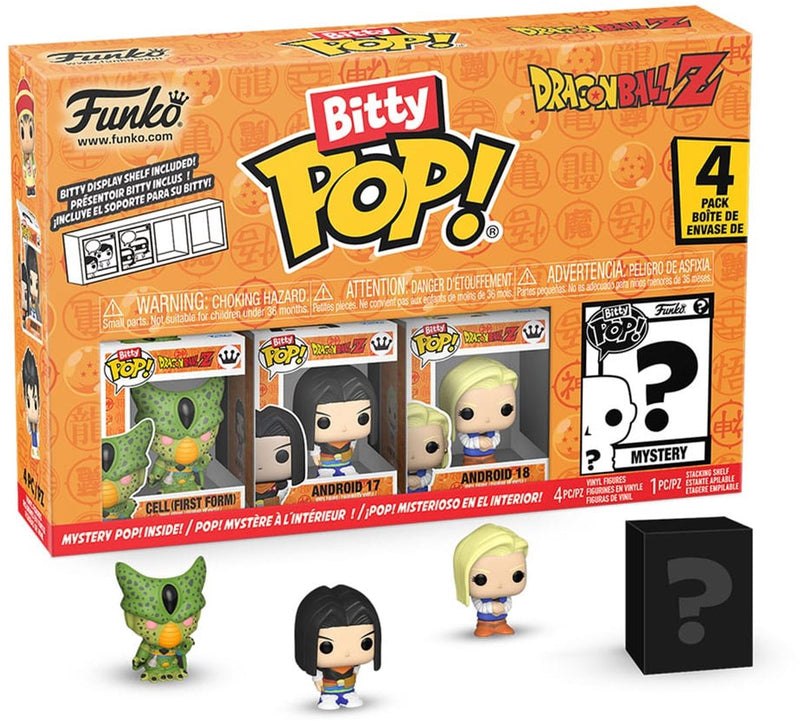 Funko bitty-pop! pop! dragon ball z - cell(prima forma), androide 17, androide 18