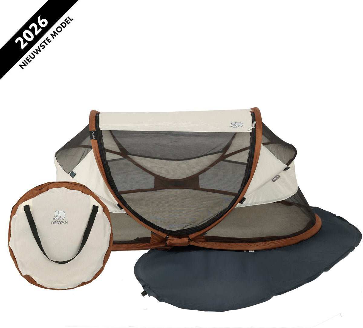Deryan baby luxe campingbedje - reisbedje baby met matras - sand