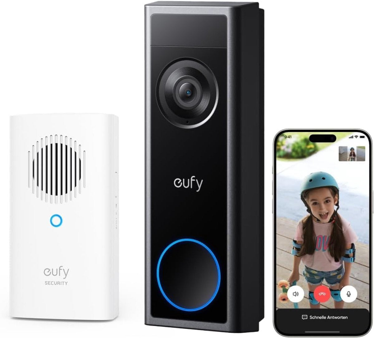 Timbre inalámbrico de seguridad Eufy con cámara C31 Chime, 2K FHD, dos opciones de alimentación, videollamada en vivo, fácil instalación, batería de rápido reemplazo, grabación 24/7, sin costos de suscripción