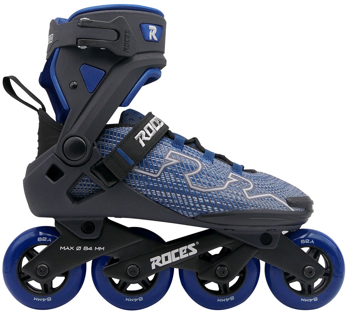 Roces r-evo 84 skeelers – 84mm – softboot – extra comfort stabiliteit – heel lock easy entry – abec-7 – fitness inline skates – heren dames – zwart blauw – maat 44