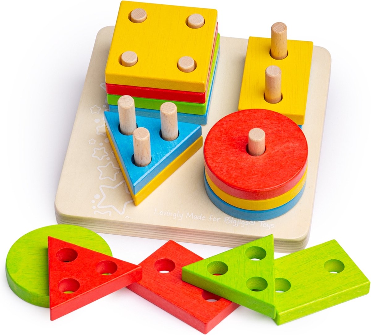 Bigjigs Houten form stacking game, 17dlg.