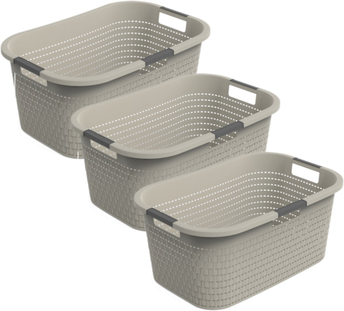 Rotho Country - Set 3 cesti portabiancheria 40 l - plastica - senza BPA - beige