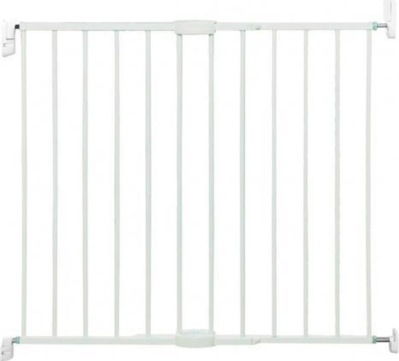 Puerta de tornillo de metal Munchkin - puerta de escalera con perforación - puerta de seguridad con montaje en pared - 64,5 a 102 cm - ajustable en la parte superior e inferior - blanco