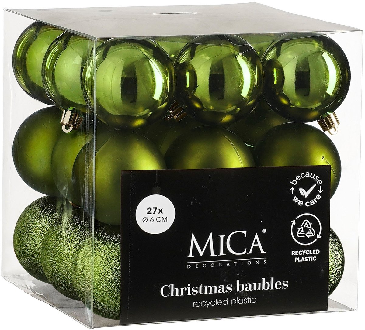 Mica decorations kerstballen set - 27 stuks - ø6 cm - onbreekbaar - donkergroen