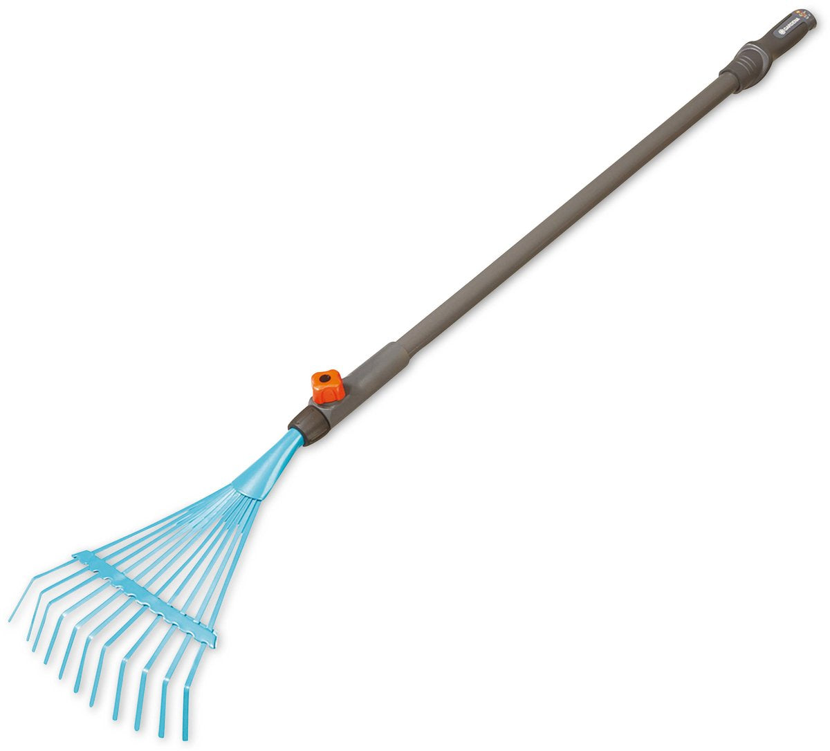 Rastrillo de hojas infantil Gardena - Herramientas de jardín para niños - Sistema intercambiable - Mango de 88,5 cm - Plástico y acero - A partir de 3 años