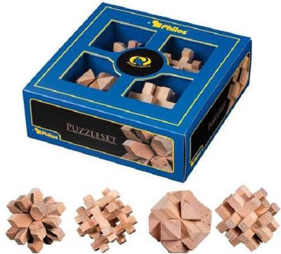 Philos - puzzle set, 4 wooden puzzles 21x21x7.5 cm - mental training