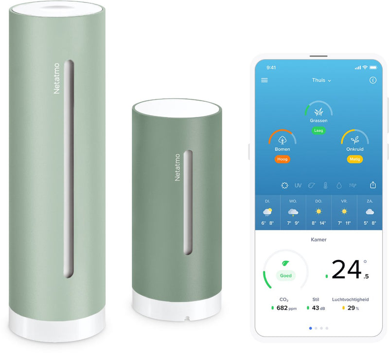 Estación meteorológica inteligente Netatmo original - 2.ª generación - sonómetro de CO2 - temperatura, calidad del aire, polen UV - interior exterior - funciona con apple home, alexa, google