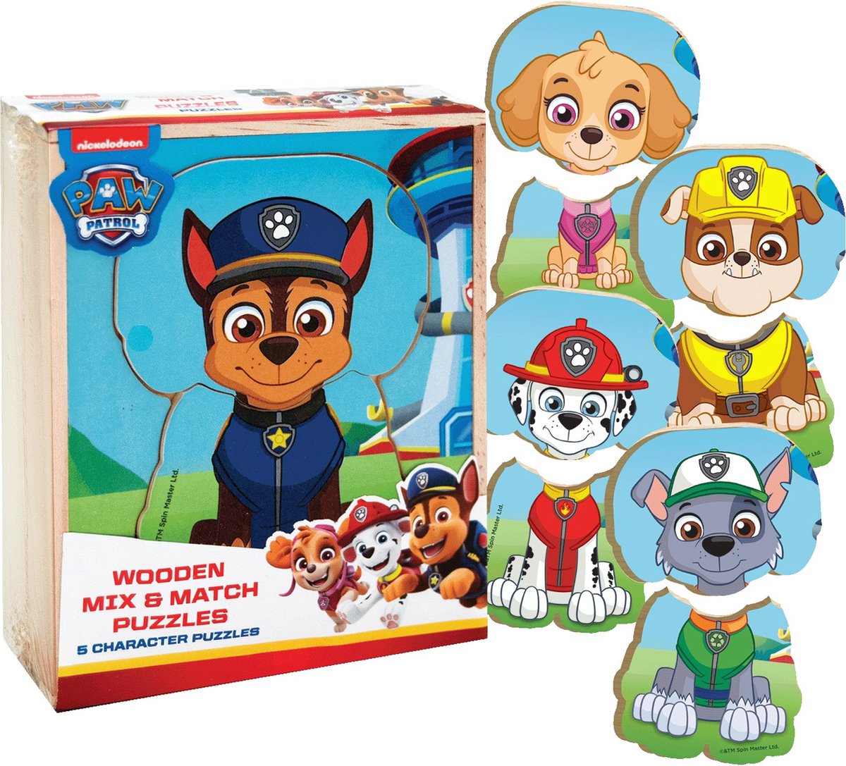 Paw patrol wooden match puzzle, 10st.