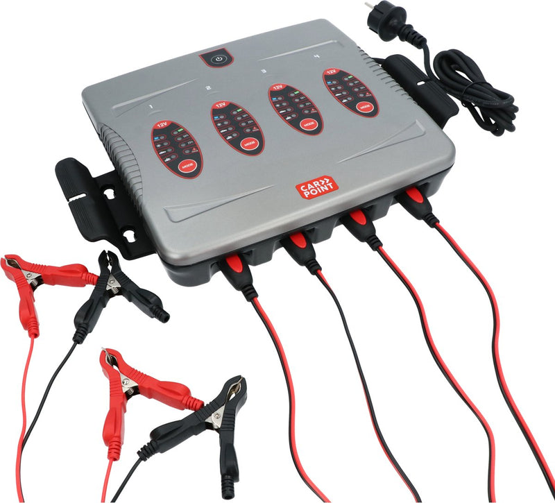 Cargador de baterías Carpoint bx-6 – 12v – 4 baterías simultáneamente – 16a – 5 pasos totalmente automático – Pantallas LED – IP64 – gel AGM de plomo