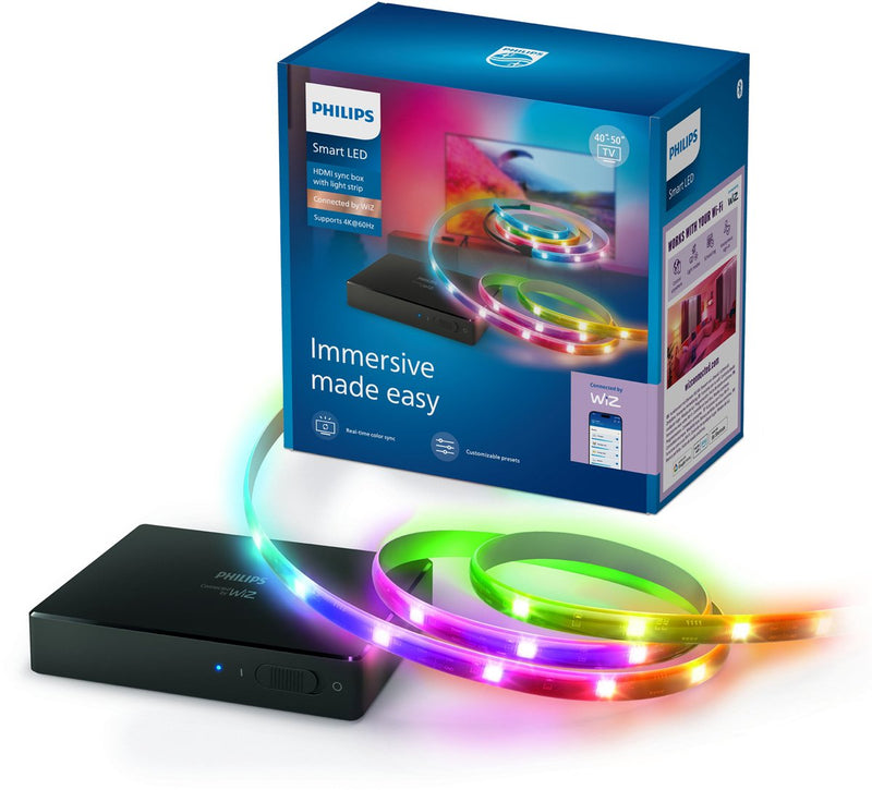 Philips lighting philips smart lighting - hdmi 2.0 sync box - met rgbic led strip voor 40 tot 50 tv's - synchroniseer je verlichting met je beeldscherm - 4k bij 60hz - werkt met de wiz app - wifi - entertainment starterkit