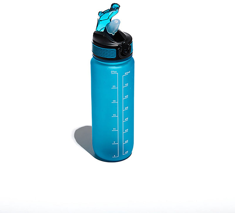 Botella de agua deportiva Muitomas - graduada - pajita de silicona - cierre en la tapa - 750 ml - azul