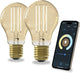 Calex slimme lamp - set van 2 stuks - wifi led filament verlichting - e27 - smart lichtbron goud - dimbaar - warm wit licht - 7w