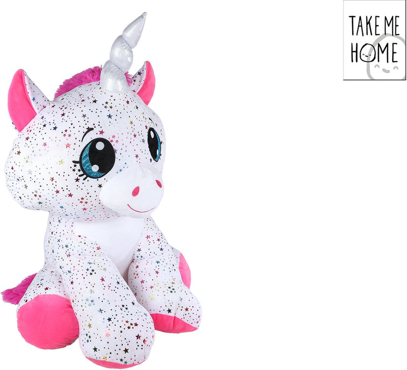 Peluche portami a casa unicorno bianco rosa - 70 cm